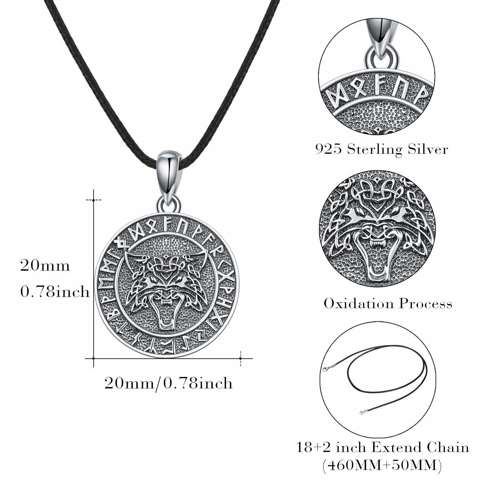 Wolf Head Pendant Necklace in 925 Sterling Silver